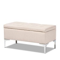 Baxton Studio Mabel Modern And Contemporary Transitional Light Blue Fabric Upholstered And Silver Finished Metal Storage Ottoman