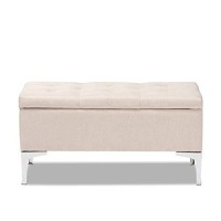 Baxton Studio Mabel Modern And Contemporary Transitional Light Blue Fabric Upholstered And Silver Finished Metal Storage Ottoman
