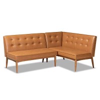 Baxton Studio Arvid Mid-century Modern Tan Faux Leather Upholstered and Walnut Brown Finished Wood Dining Bench