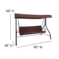 3-Seat Outdoor Steel Converting Patio Swing Canopy Hammock With Cushions / Outdoor Swing Bed (Brown)
