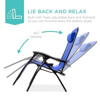 Best Choice Products Set Of 2 Adjustable Steel Mesh Zero Gravity Lounge Chair Recliners Wpillows And Cup Holder Trays Cobalt