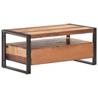 Vidaxl Solid Acacia Wood Coffee Table With Sheesham Finish- Rectangular Farmhouse Style Living Room Furniture With Storage Drawers And Shelf