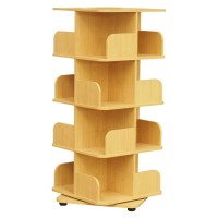 Hartwick 4 Tier Revolving Bookcase Tower Display Unit With 16 Shelves Natural Wood Contemporary