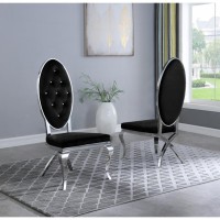 Contemporary Glass 5pc Dining Set Glass Top Dining Table Velvet Tufted Dining Chairs w Silver Stainless Steel Frame Black