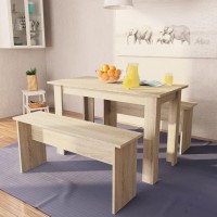 vidaXL Dining Set 3 Piece, Table and Stool for Kitchen Dining Room Furniture, Dining Bench for Home, Dinner Table, Modern, Engineered Wood White