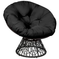 Giantex Rattan Round Papasan Chair, 360-Degree Swivel Egg Chair With Soft Cushion, Living Room Chair Leisure Chair With Gray Frame Indoor Outdoor Use (Black)