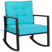 Tangkula Wicker Rocking Chair, Outdoor Glider Rattan Rocker Chair With Heavy-Duty Steel Frame, Patio Wicker Furniture Seat With 5??Thick Cushion For Garden, Porch, Backyard, Poolside (1, Turquoise)