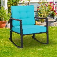 Tangkula Wicker Rocking Chair, Outdoor Glider Rattan Rocker Chair With Heavy-Duty Steel Frame, Patio Wicker Furniture Seat With 5??Thick Cushion For Garden, Porch, Backyard, Poolside (1, Turquoise)