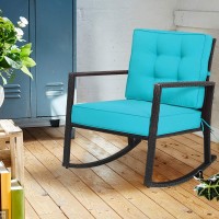 Tangkula Wicker Rocking Chair, Outdoor Glider Rattan Rocker Chair With Heavy-Duty Steel Frame, Patio Wicker Furniture Seat With 5??Thick Cushion For Garden, Porch, Backyard, Poolside (1, Turquoise)