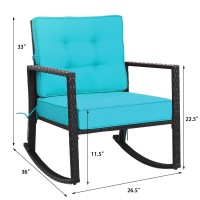 Tangkula Wicker Rocking Chair, Outdoor Glider Rattan Rocker Chair With Heavy-Duty Steel Frame, Patio Wicker Furniture Seat With 5??Thick Cushion For Garden, Porch, Backyard, Poolside (1, Turquoise)