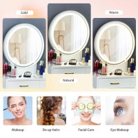 CHARMAID Vanity Set with Touch Screen Dimming Lighted Mirror, 3 Color Lighting Modes, Modern Bedroom Makeup Dressing Table with 2 Sliding Drawers and Cushioned Stool for Girls Women (White)