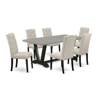 East West Furniture V697EL6357 7Piece Small Dining Table Set 6 Parson Dining Chairs and a Rectangular Dining Table Solid W