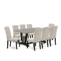 East West Furniture V697EL6359 9Piece Kitchen Dining Table Set 8 Parson Chairs and a Rectangular Dining Table Hardwood Fra