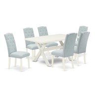 East West Furniture X026CE2157 7Piece Small Dining Table Set 6 Padded Parson Chairs and a Rectangular Table Hardwood Struc