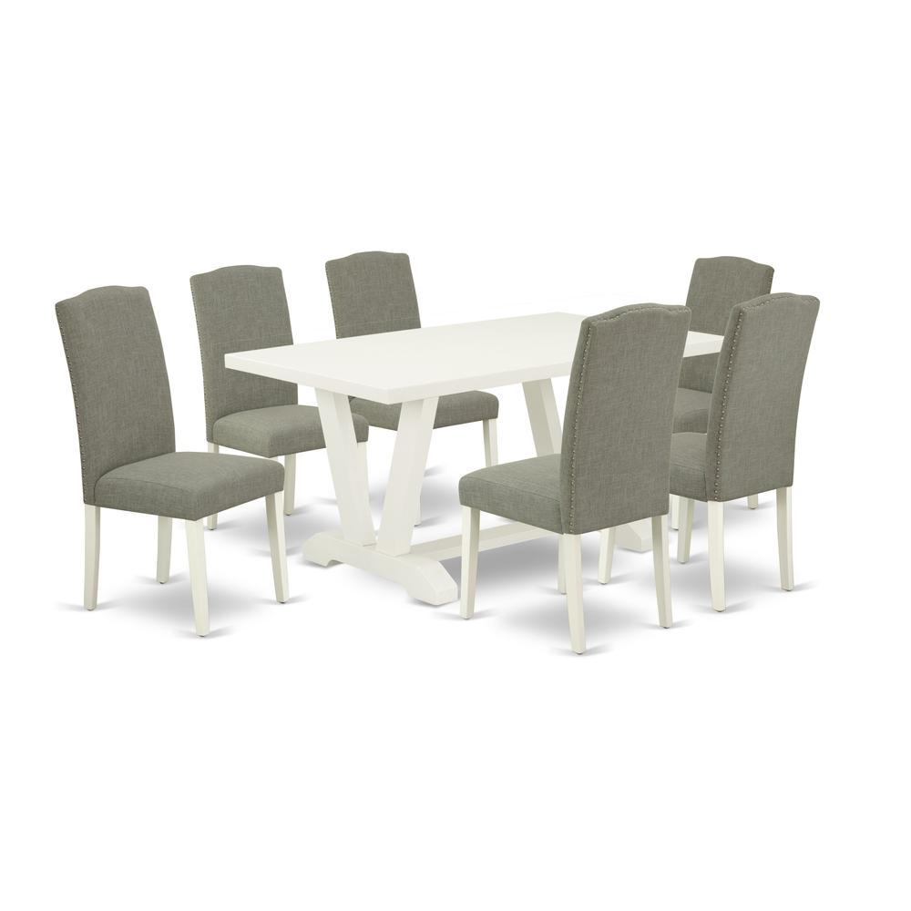 East West Furniture V026EN2067 7Piece Modern Dining Table Set 6 Upholstered Dining Chairs and a Rectangular Table Hardwood