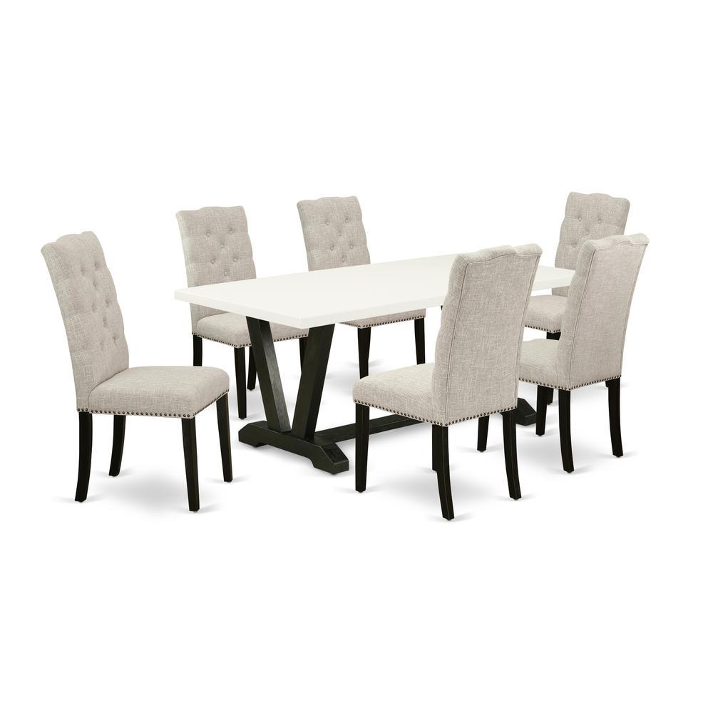 East West Furniture V626EL6357 7Piece Kitchen Table Set 6 Kitchen Parson Chairs and Kitchen Dining Table Solid Wood Struct