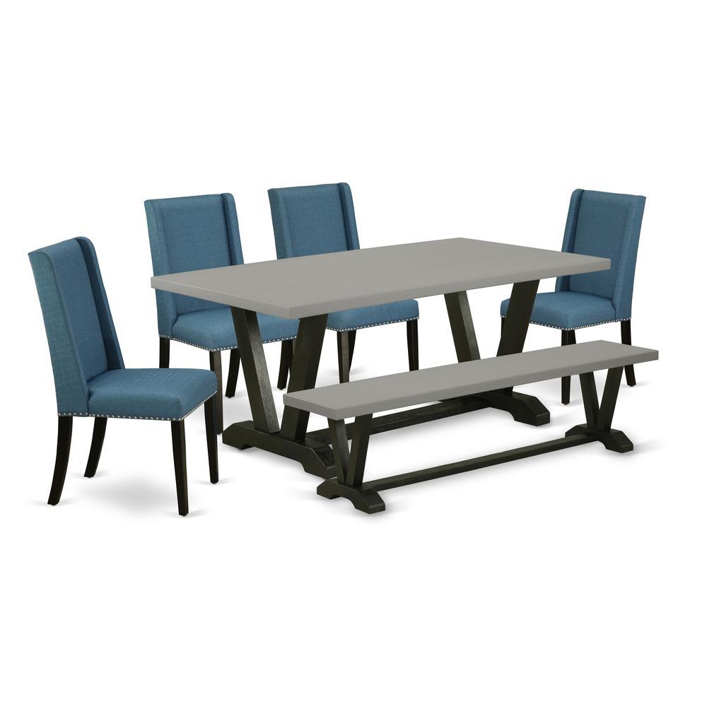 East West Furniture V697FL1216 6Piece Dining Room Set 4 Parson Chairs an amazing Bench and a Rectangular Small Dining Tab