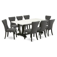 East West Furniture V627Ga6509 9Piece Kitchen Table Set 8 Parson Chairs and Dinner Table Hardwood Structure