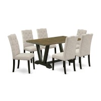 East West Furniture V676EL6357 7Piece Small Dining Table Set 6 Parson Chairs and Small Rectangular Table Solid Wood Struct