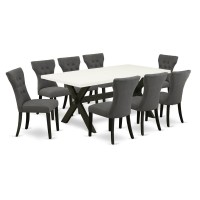 East West Furniture X627Ga6509 9Piece Dining Table Set 8 Parson Dining Chairs and Dining Table Hardwood Frame