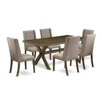 East West Furniture X777FL7167 7Piece Small Dining Table Set 6 Dining Chairs and a Rectangular Dinner Table Hardwood Struc