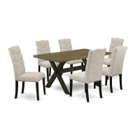 East West Furniture X676EL6357 7Piece Dining Table Set 6 Upholstered Dining Chairs and a Rectangular Table Hardwood Struct