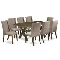 East West Furniture X777FL7169 9Piece Dinette Set 8 Padded Parson Chair and a Living Room Table Hardwood Structure