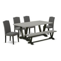 East West Furniture V697EN1206 6Piece Dining Room Set 4 Upholstered Dining Chairs a Wonderful Bench and a Rectangular Tab