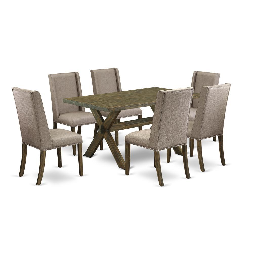 East West Furniture X776FL7167 7Piece Small Dining Table Set 6 Kitchen Parson Chairs and a Rectangular Wood Table Solid Wo