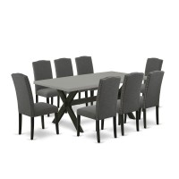 East West Furniture X697EN1209 9Piece Dining Room Set 8 Parson Dining Chairs and Dining Room Table Solid Wood Structure