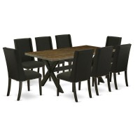 East West Furniture X677FL6249 9Piece Dining Table Set 8 Upholstered Dining Chairs and a Rectangular Table Hardwood Struct