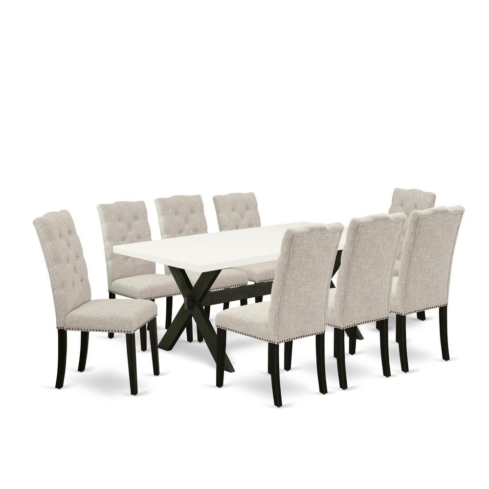 East West Furniture X627EL6359 9Piece Dining Table Set 8 Person Dining Chairs and Rectangular Table Solid Wood Frame High