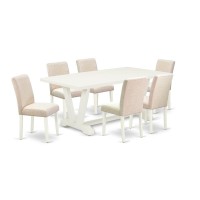 East West Furniture V027aB2027 7Piece Dining Set 6 Parsons Chairs and a Modern Dining Table Solid Wood Structure