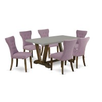 East West Furniture V796Ga7407 7Piece Modern Dining Table Set 6 Parson Chairs and Small Rectangular Table Hardwood Structu