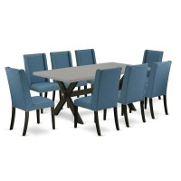 East West Furniture X697FL1219 9Piece Dining Room Table Set 8 Parson Chairs and Table Hardwood Frame