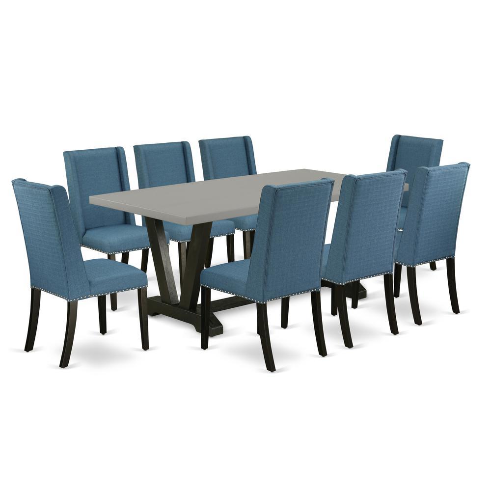 East West Furniture V697FL1219 9Piece Dining Table Set 8 Parson Dining Chairs and Dining Table Hardwood Frame