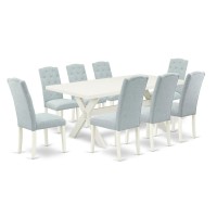 East West Furniture X027CE2159 9Piece Rectangular Dining Table Set 8 Parson Chairs and a Rectangular Dining Table Hardwood