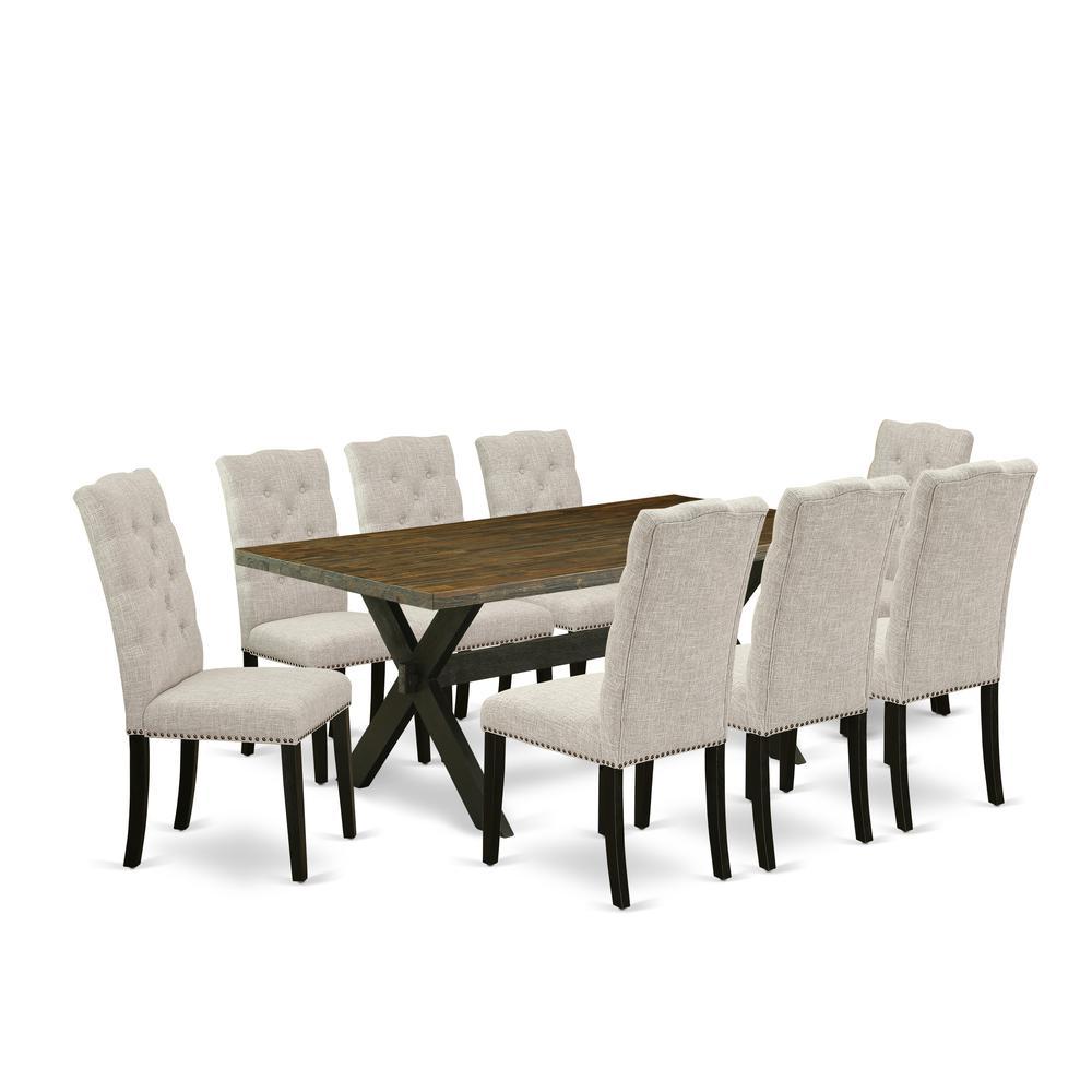 East West Furniture X677EL6359 9Piece Dining Table Set 8 Person Dining Chairs and Small a Rectangular Table Solid Wood Fra