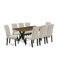 East West Furniture X677EL6359 9Piece Dining Table Set 8 Person Dining Chairs and Small a Rectangular Table Solid Wood Fra