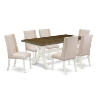 East West Furniture X077FL2017 7Piece Kitchen Table Set 6 Parson Dining Room Chairs and Rectangular Table Hardwood Frame