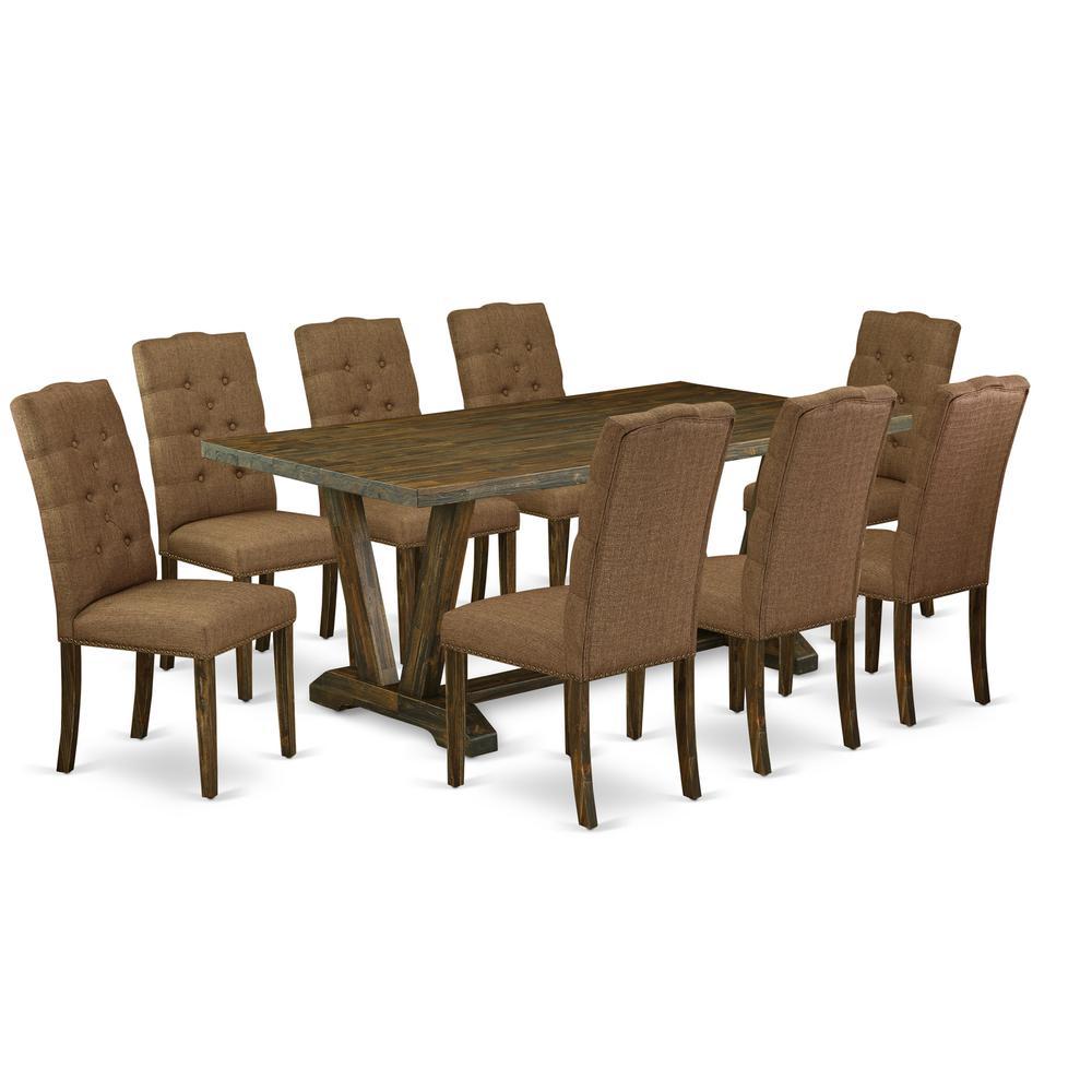 East West Furniture V777EL7189 9Piece Dinette Set 8 Parson Chairs and a Rectangular Dinette Table Hardwood Structure