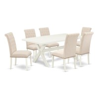 East West Furniture X027BR2027 7Piece Rectangular Dining Table Set 6 Parson Chairs and a Rectangular Dining Table Solid Wo