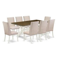 East West Furniture X077FL2019 9Piece Kitchen Table Set 8 Parson Chairs and Dinette Table Solid Wood Structure