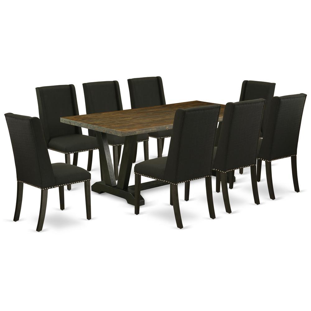 East West Furniture V677FL6249 9Piece Dining Room Table Set 8 Kitchen Parson Chair and Wood Dining Table Hardwood Frame