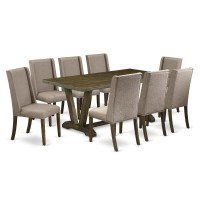 East West Furniture V777FL7169 9Piece Modern Dining Table Set 8 Parson Chairs and a Rectangular Dining Table Hardwood Fram