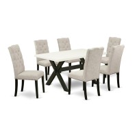 East West Furniture X626EL6357 7Piece Kitchen Dining Table Set 6 Parson Chairs and a Rectangular Dining Table Hardwood Str