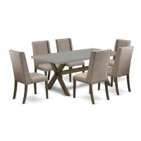 East West Furniture X797FL7167 7Piece Dining Room Table Set 6 Parson Dining Chairs and Small Rectangular Rectangular Table