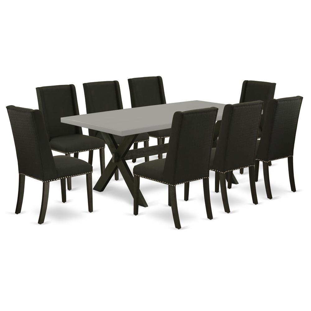 East West Furniture X697FL6249 9Piece Dining Table Set 8 Parson Chairs and Dining Room Table Solid Wood Frame