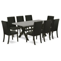 East West Furniture X697FL6249 9Piece Dining Table Set 8 Parson Chairs and Dining Room Table Solid Wood Frame