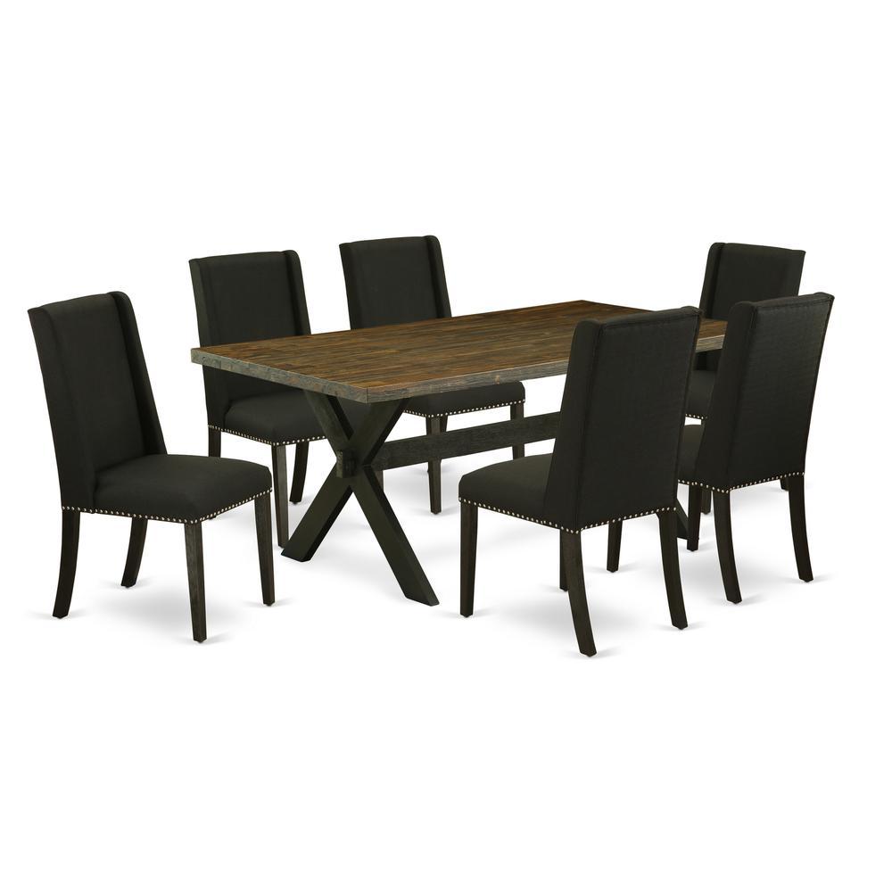 East West Furniture X677FL6247 7Piece Small Dining Table Set 6 Parson Chairs and Small Rectangular Table Solid Wood Struct